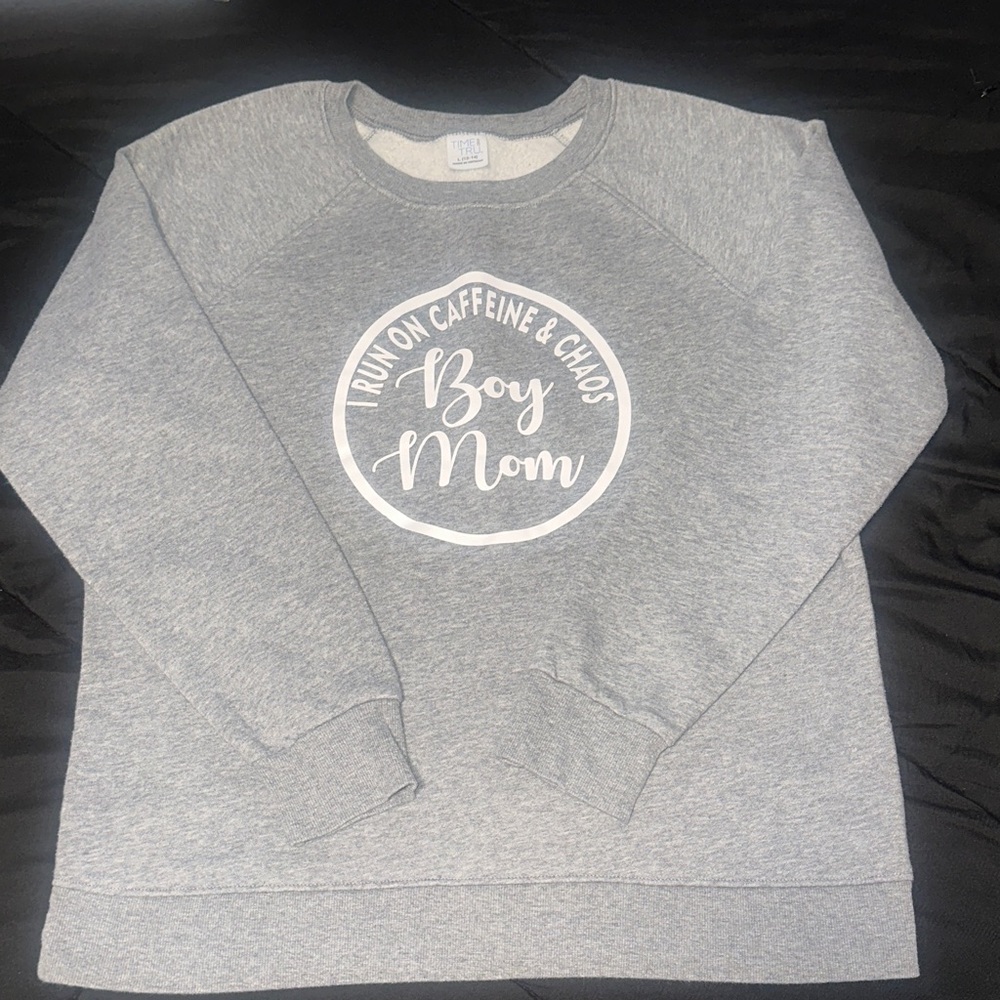 Time and Tru Gray 'Boy Mom' Crew Neck Sweater